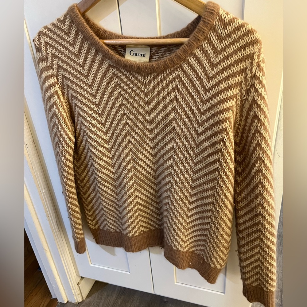 Ganni Brown Chevron Women's dress Sweater wool angora XS Anthropologie